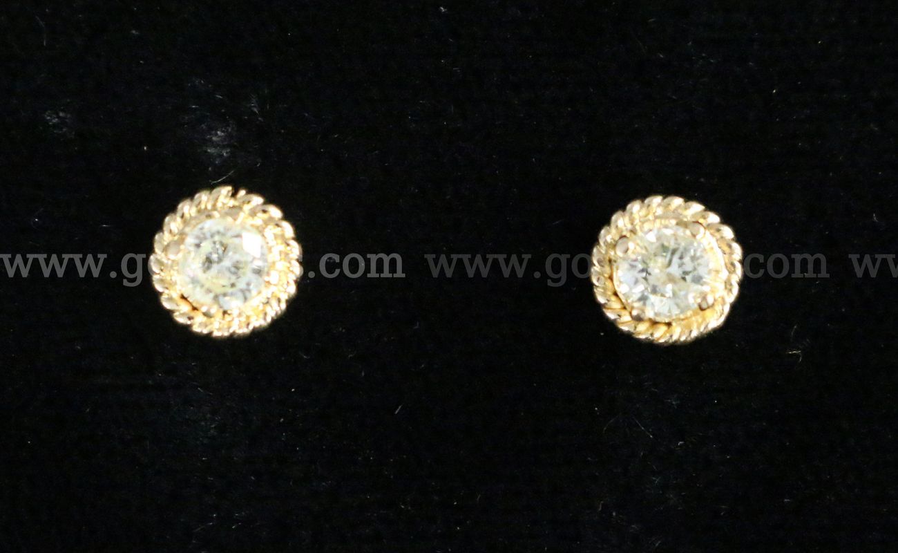 20k Yellow Gold Diamond Stud Earrings, 2.4 Grams
