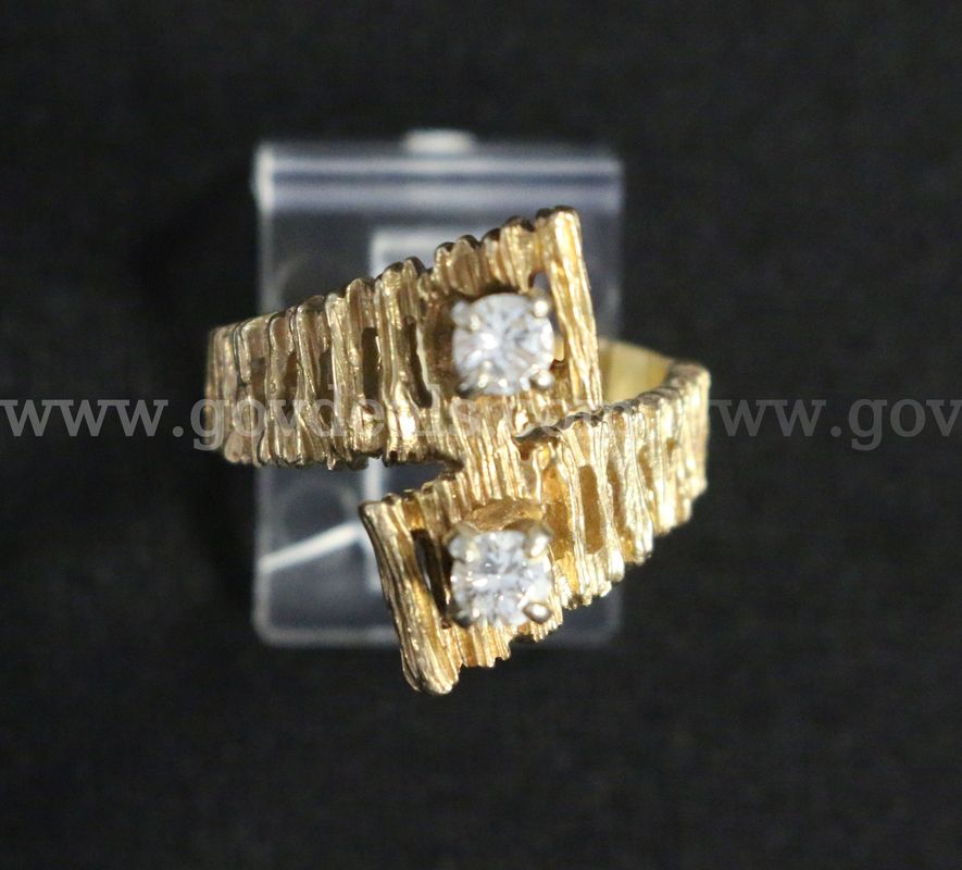 14k Yellow Gold Nugget Style Ring with Diamonds, 7.8 Grams
