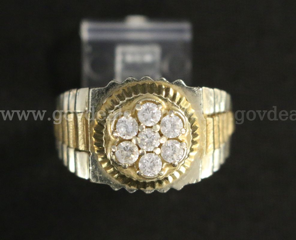14k Yellow Gold Rolex Style Ring With Cubic Zirconia, 13.4 Grams
