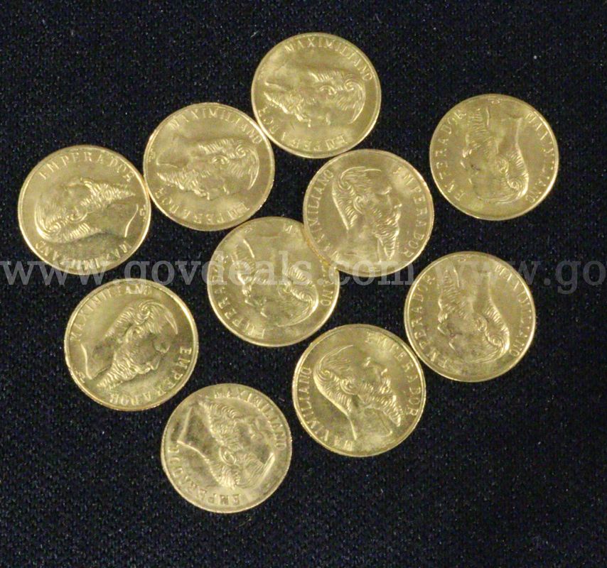 10 Mexico Maximiliano Emperor Gold Coins, 4.8 Grams