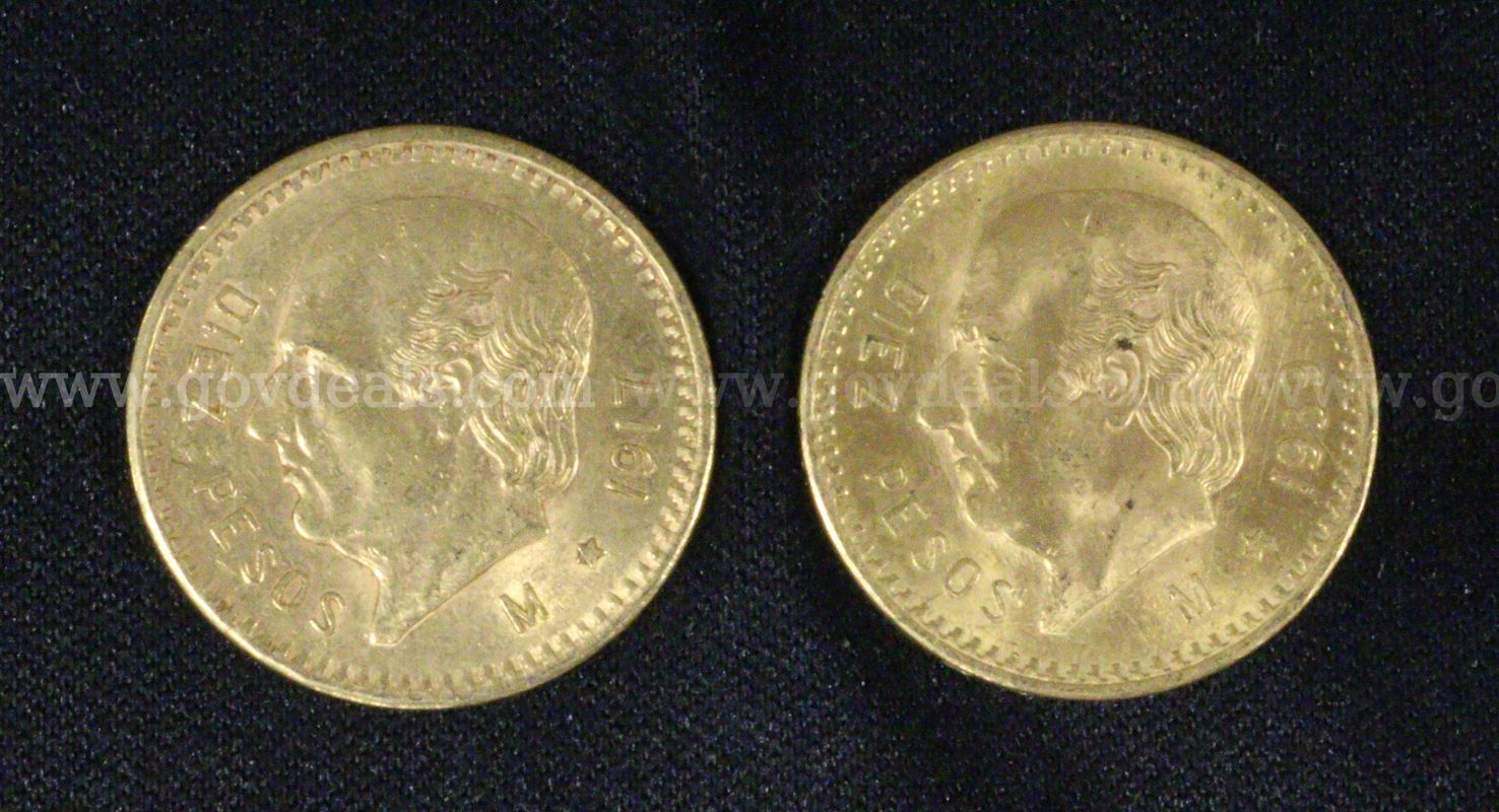 2- Mexico Diez Pesos Gold Coins, 16.6 Grams