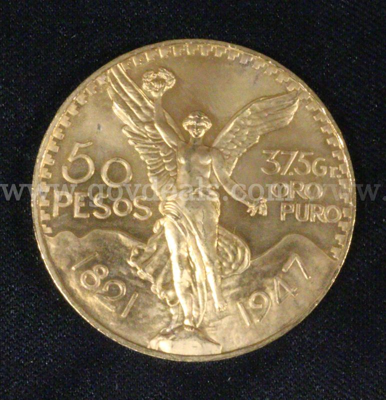 1947 Gold Mexico 50 Peso Coin, 41.6 Grams
