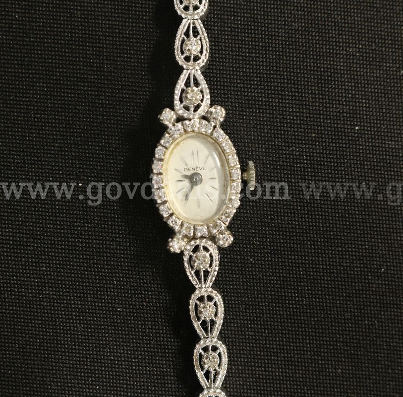 Vintage Ladies 14k White Gold Geneve Manual Wind Watch with Diamonds, 16.5 Grams