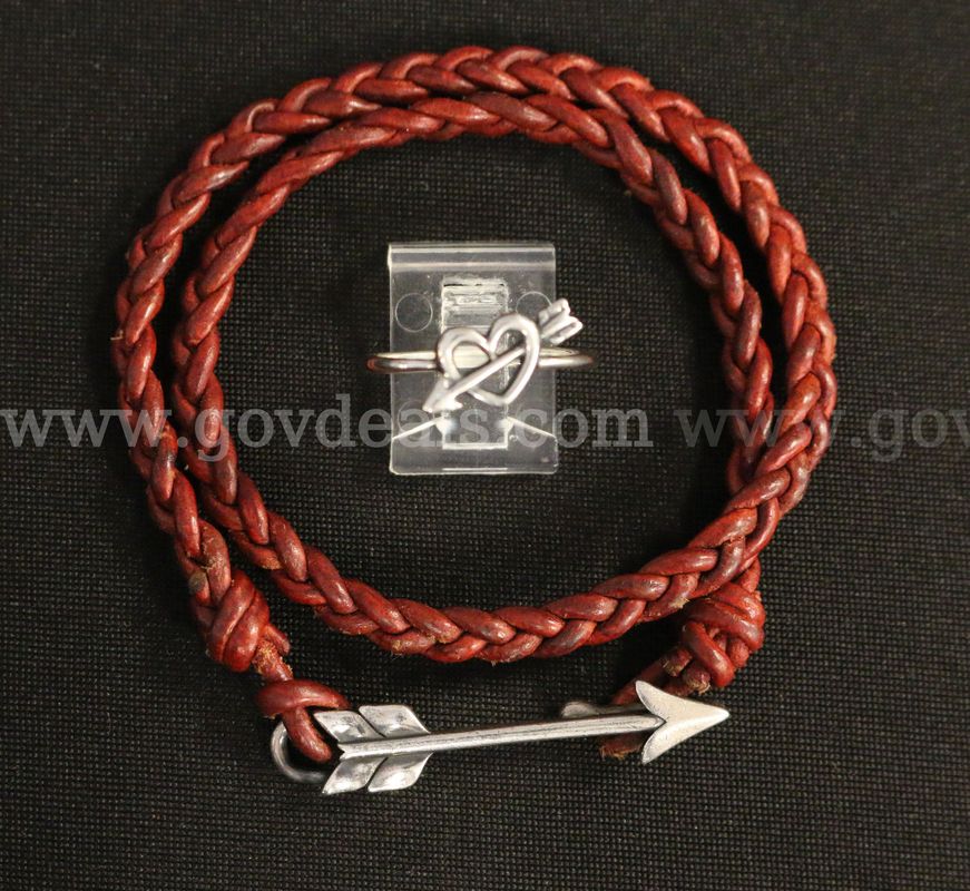 James Avery Silver Soaring Arrow/Red Leather Bracelet & Loves Arrow Ring
