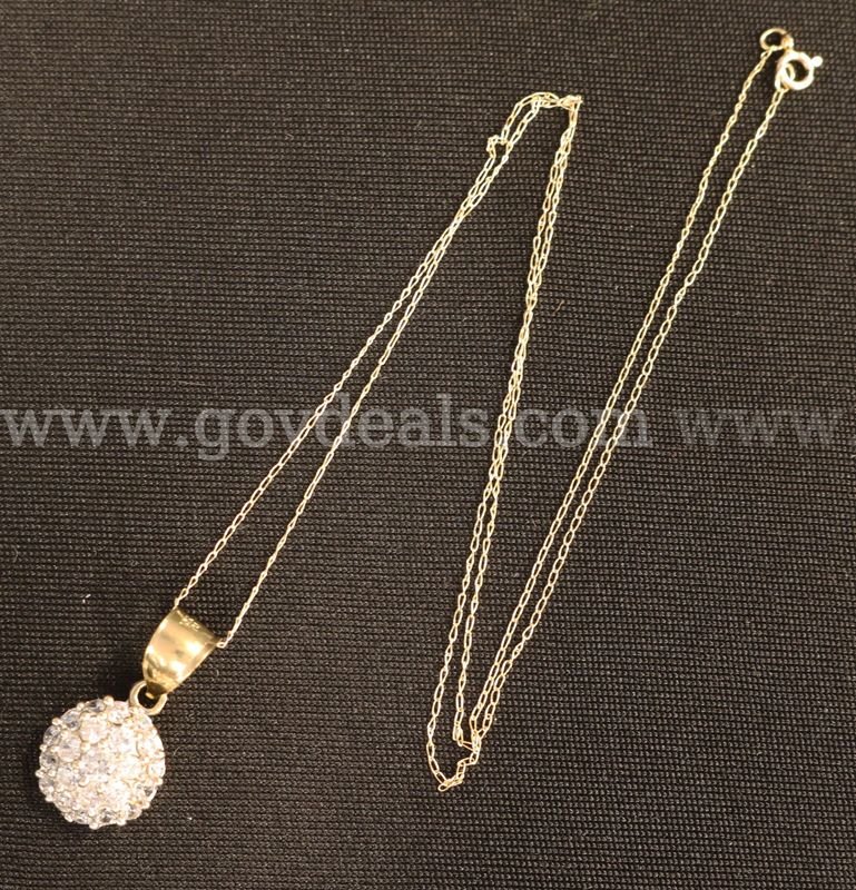 10K Yellow Gold Thin Necklace & Cluster Pendant With White Stones, 2.2 Grams