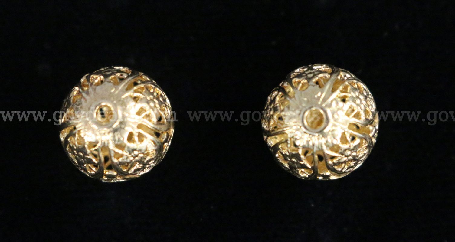 14K Yellow Gold Ball/Filigree Design Earrings, 1.8 Grams