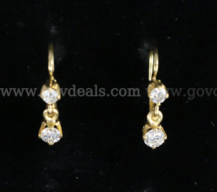 14K Yellow Gold Lever Back Earrings With Diamonds, 2.1 Grams