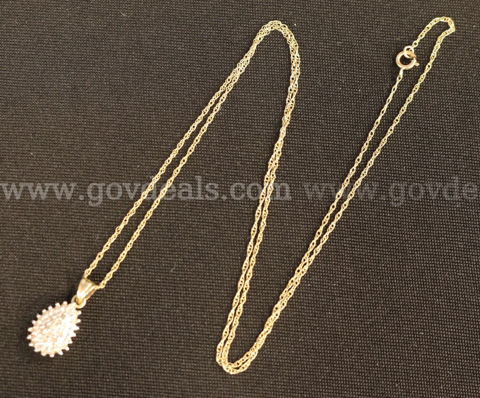 10K Yellow Gold Necklace With Diamond Cluster Pendant, 1.7 Grams