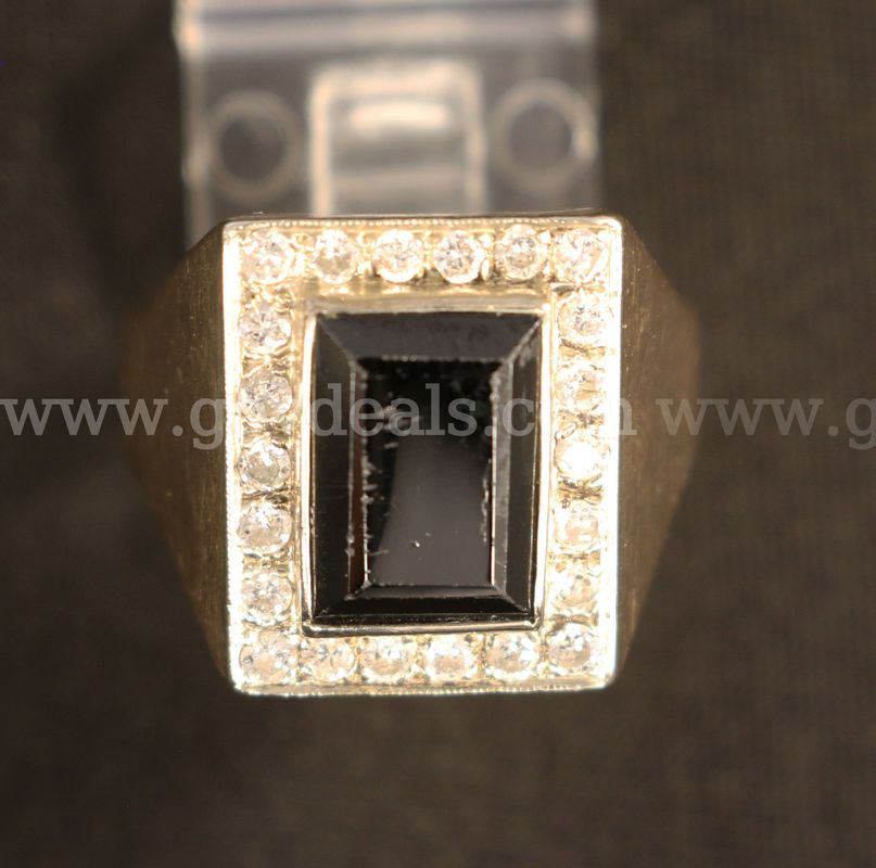 14K Yellow Gold Black Onyx & Diamond Ring, 9.7 Grams