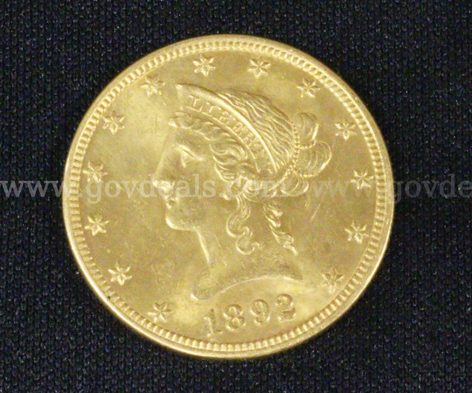 1892 Gold U.S. $10 Liberty Head Gold Eagle Coin, 16.6 Grams