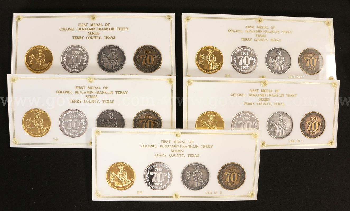 5 First Medal Of Colonel Benjamin Franklin Terry Series- Terry County, Tx Sets