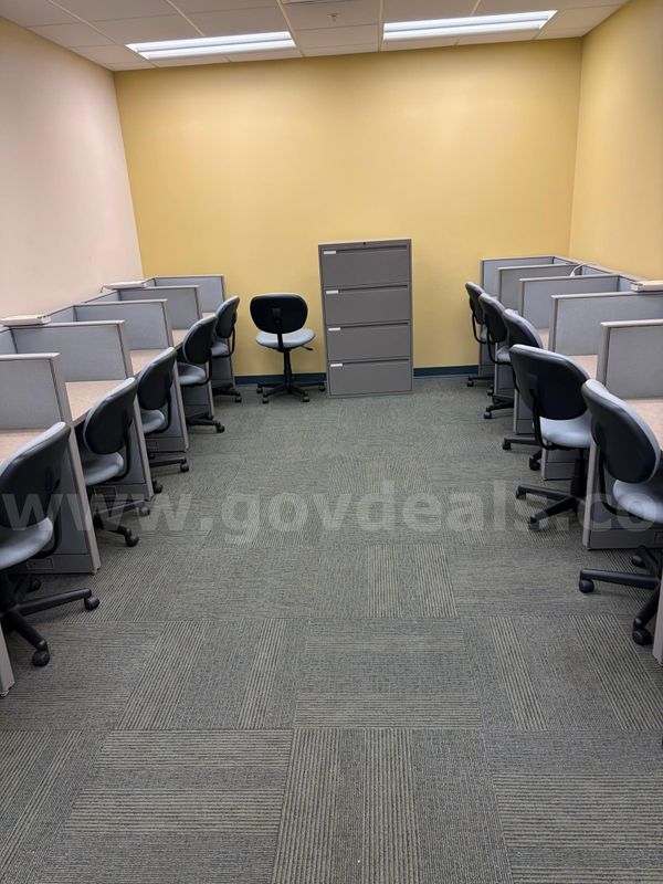 Testing Cubicles and Chairs 4-Drawer File Cabinet and Proctor Station Desk