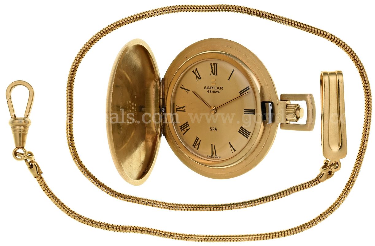 Geneve Closed Face Pocket Watch & Chain