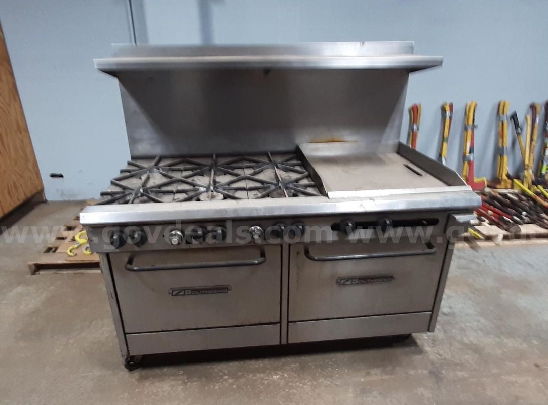 Southbend S-Series Range: Commercial Gas Stove and dual oven previously used in a firehouse.