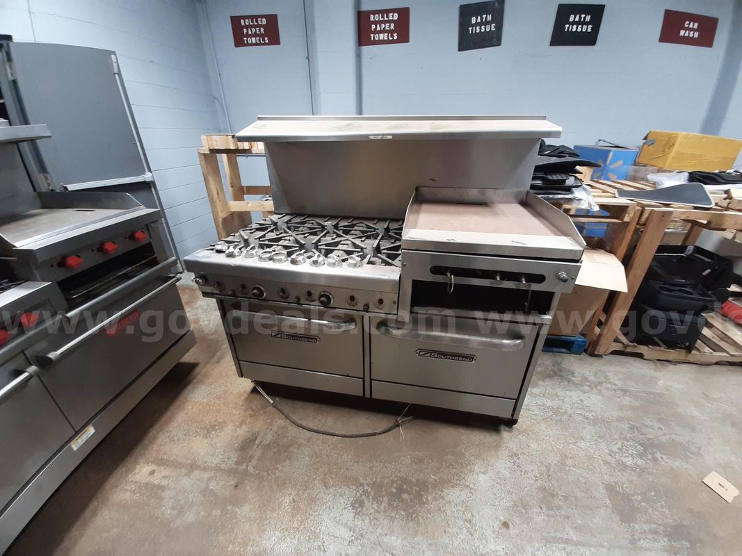Southbend 60-Inch Ultimate Restaurant commercial gas range previously used in a firehouse.