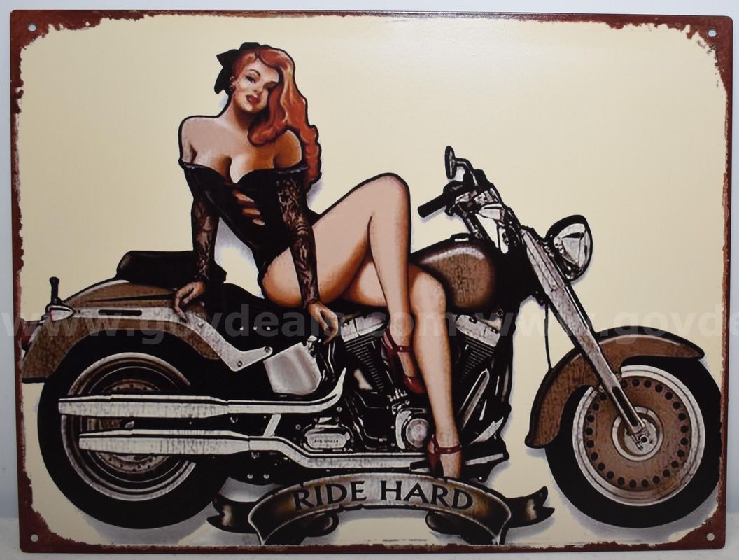 Ride Hard Sexy Redhead Red Head Harley Davidson Hd Metal Sign - Motorcycle Bike Sign - Shipping Only