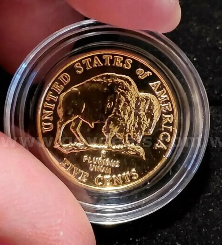 Real 24k Gold Clad Uncirculated U.S. 2005 Jefferson Buffalo Nickel Coin - Ship Only