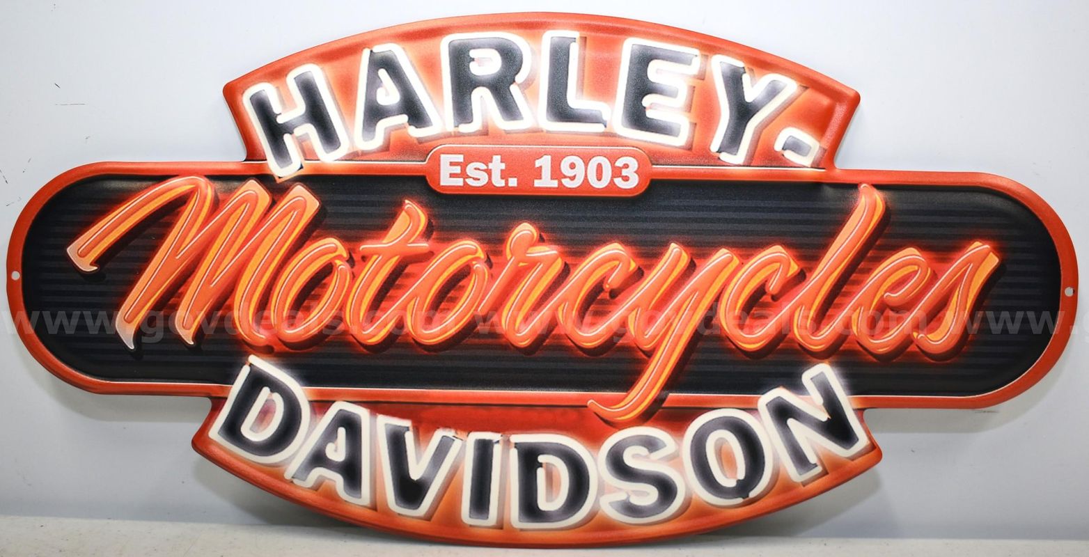 Large Stamped Metal Vintage Dealer Style Harley Davidson Hd Motorcyle Bike Sign - $20 Reserve - Shipping Only