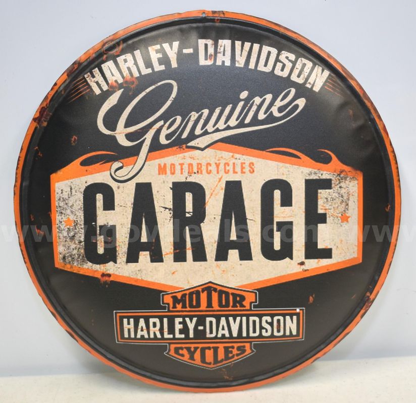 Large Stamped Metal Vintage Dealer Style Harley Davidson Hd Motorcyle Bike Button Sign - $15 Reserve - Shipping Only
