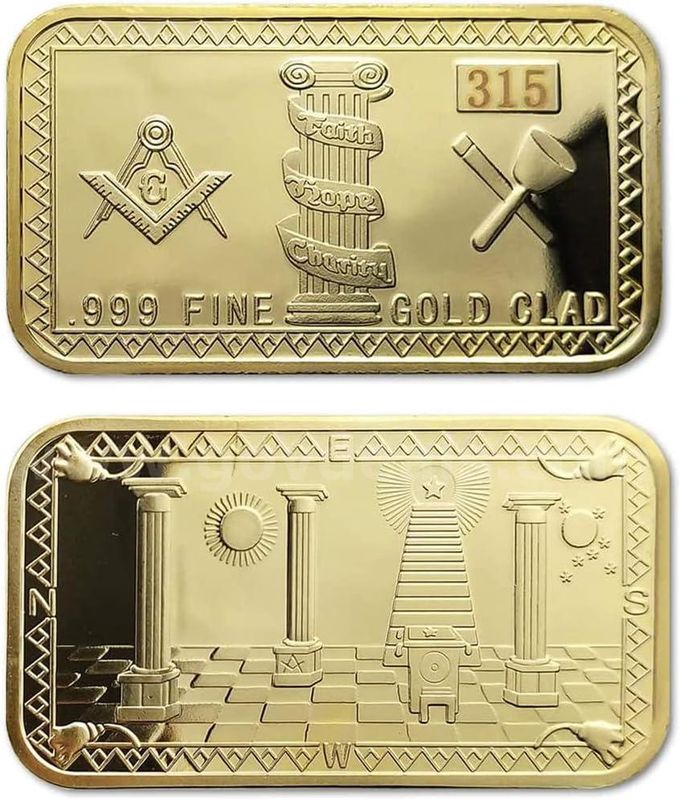 Real .999 Pure Gold Clad Masonic Mason Coin Ingot - Ship Only