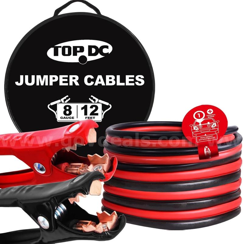 Brand New Heavy Duty 8 Gauge 12 Foot Battery Booster Jumper Cables - Car Truck Motorcycle - $22 Reserve - Ship Only