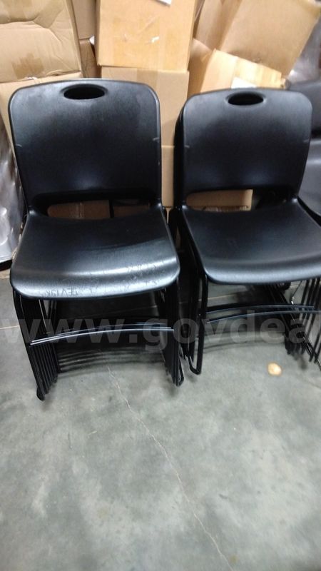 Chairs - Lot of 15 Stackable - Black Plastic w/Black Metal Frame