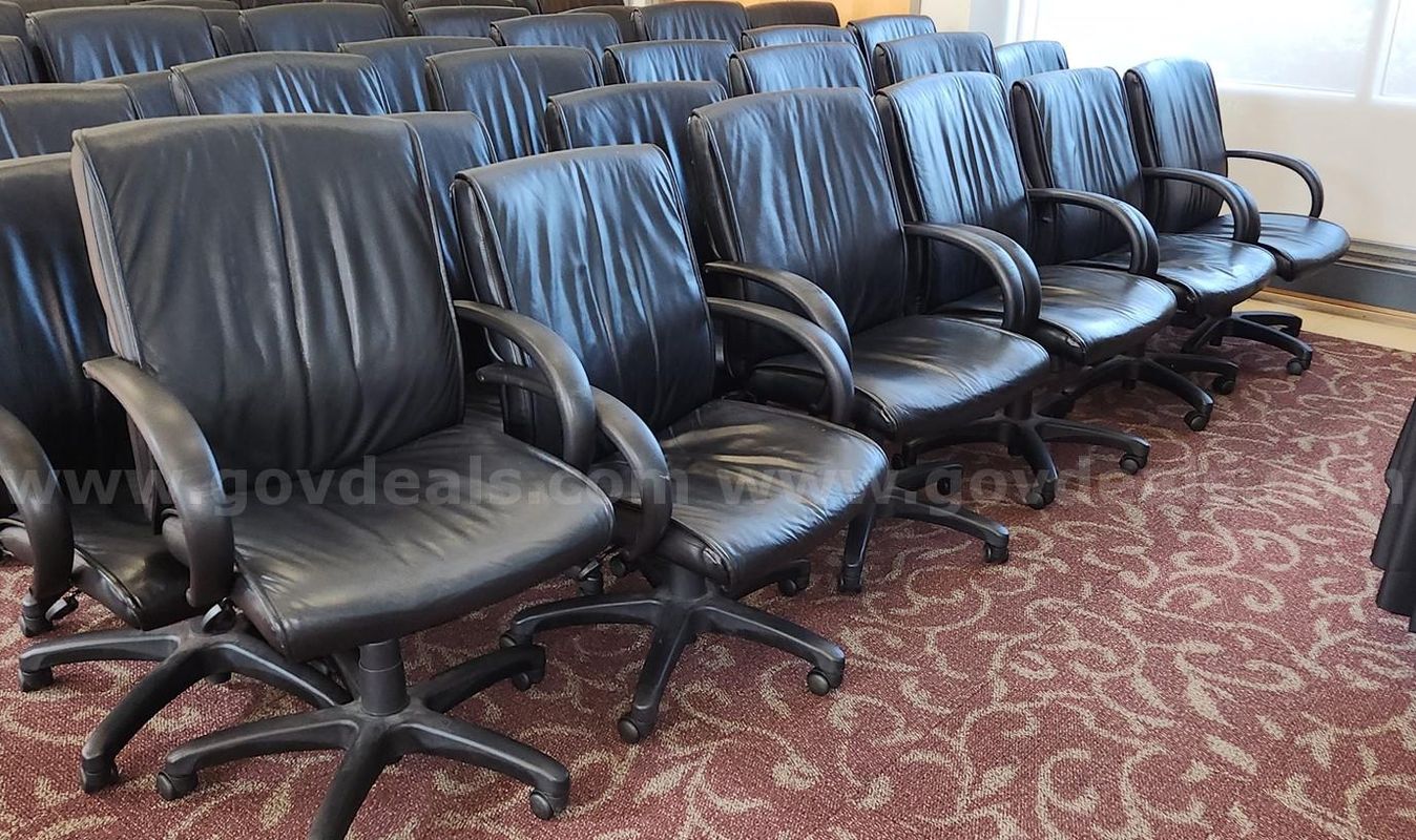 Chairs - Lot of 12 Black Vinyl Armchairs on Casters