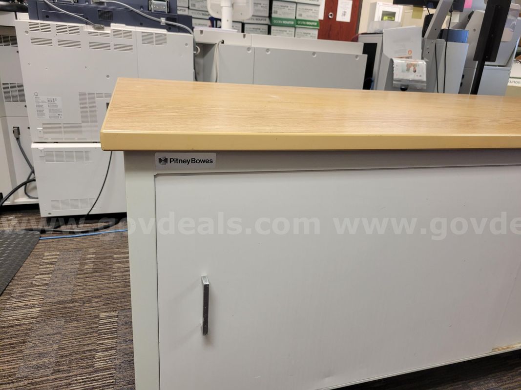 Work Table with Dual Sliding Door Cabinet - by Pitney Bowes