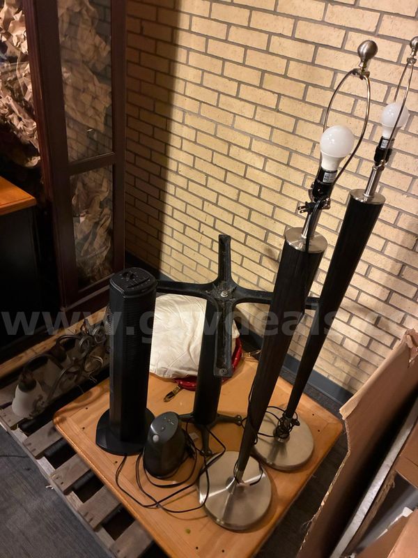 Miscellaneous items - 2 Lamps, Table, Fan, Light Fixture - UNTESTED
