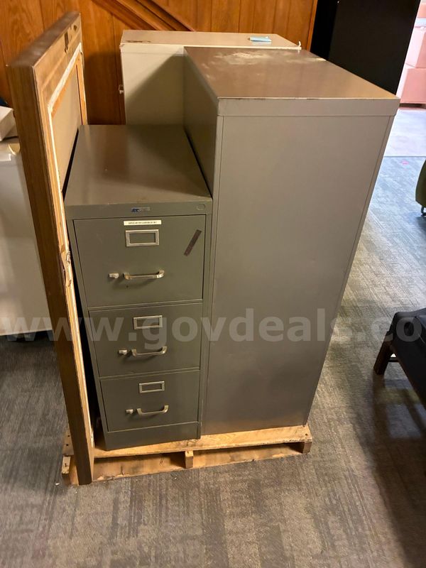 File Cabinets - 3 Assorted Metal - 1 Framed Art Piece