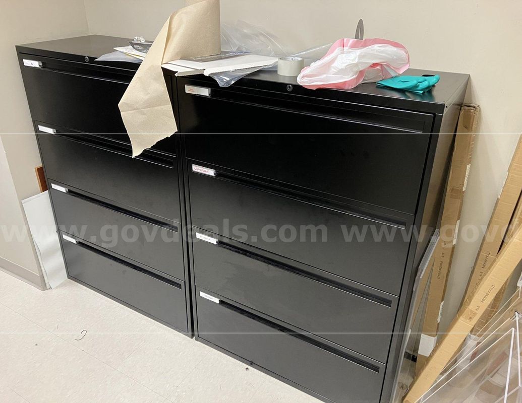 (Pair) Black 4 Drawer Lateral File Cabinets