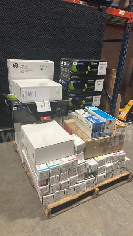 Pallet of genuine Brother, Canon, HP, OKI, printer toner cartridges