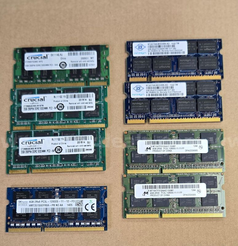 Lot of 8- RAM DDR2 Memory Laptop/ Mixed Type and Model 2G-4G
