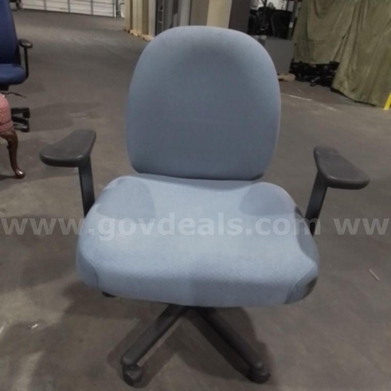 1 Light blue chair with grey arm rest