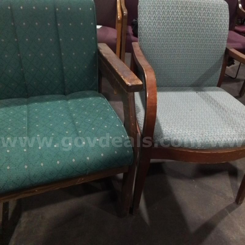 Lot of multicolored chairs with wood frame (2)