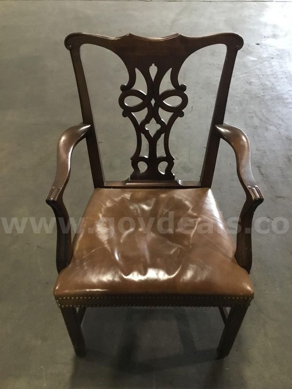 Chocolate brown chair; with matching brown hardwood armrests "DH"