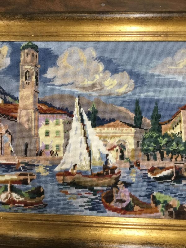 50 1/2 x 19 1/2 sailboats in water painting “DH”