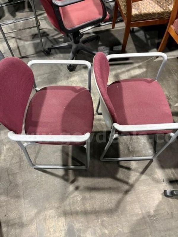 1 Lot of 2 Red Chairs with Gray Armrest