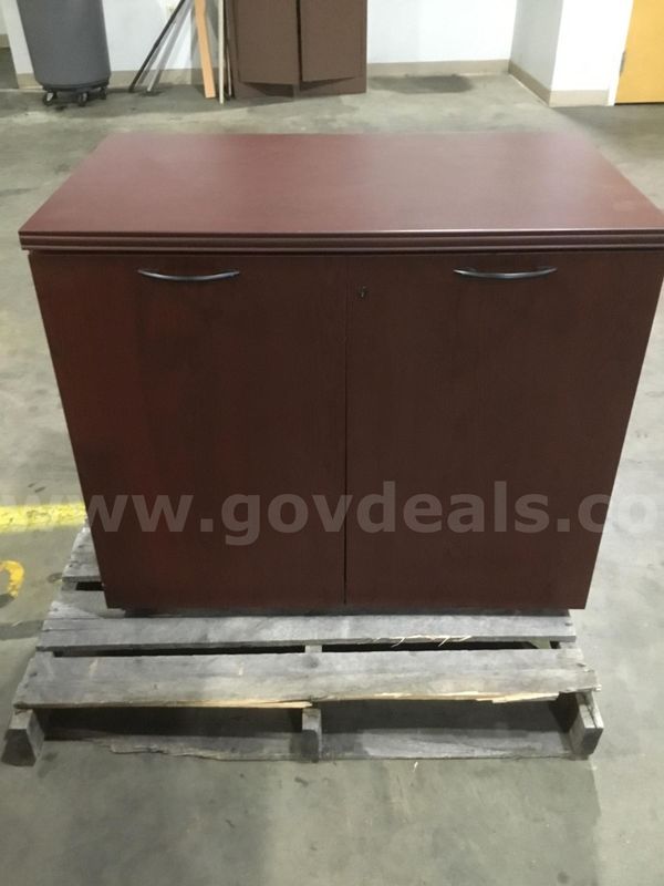36 (LENGTH) x 22 (WIDTH) x 29 (HEIGHT) dark mahogany double door storage cabinet (NO KEY LOCKS INCLUDED) “DH”