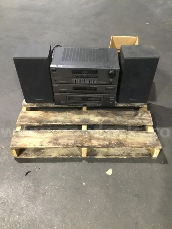 Black Sony HST 221 stereo amplifier, with 2 Panasonic sound systems “DH”