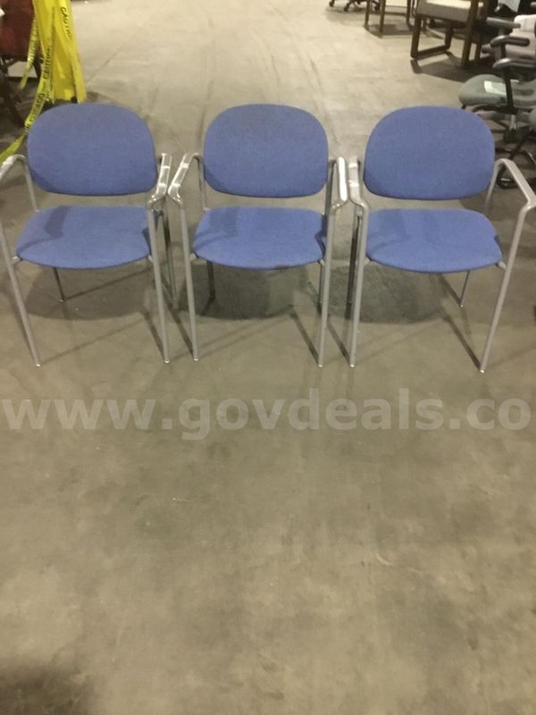 3 blue sled chairs; with gray armrests “DH”