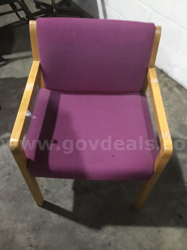Purple waiting room chair; with light oak hardwood armrests “DH”