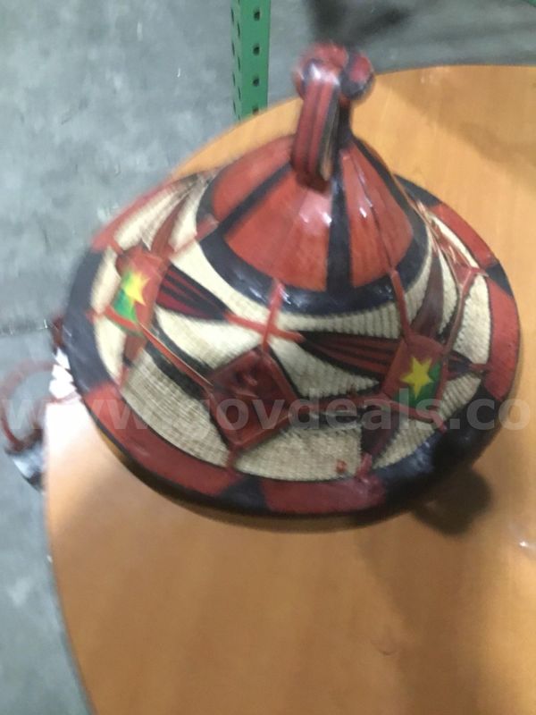 Red & white design cone hat "DH"