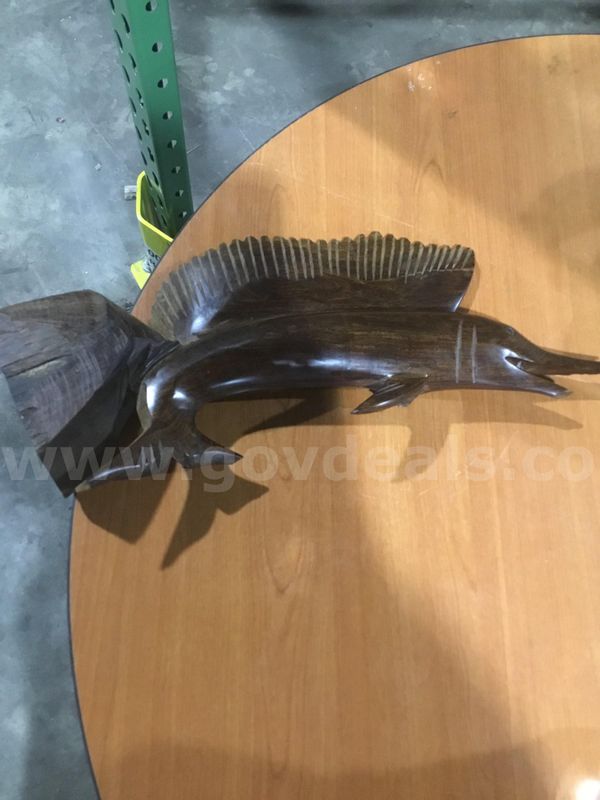 17 inch dark brown mahogany wood fish sculpture "DH"