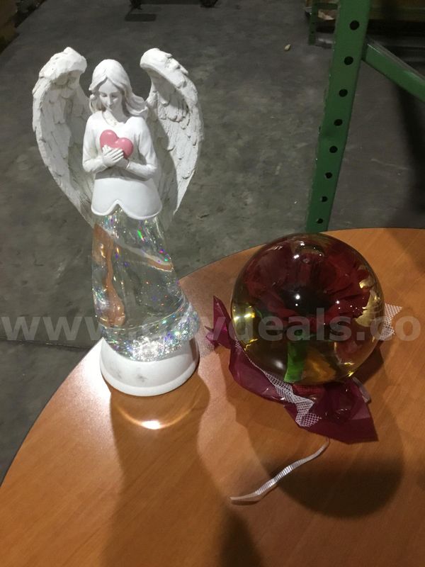 Praying angel snow globe, & a red sunflower globe "DH"