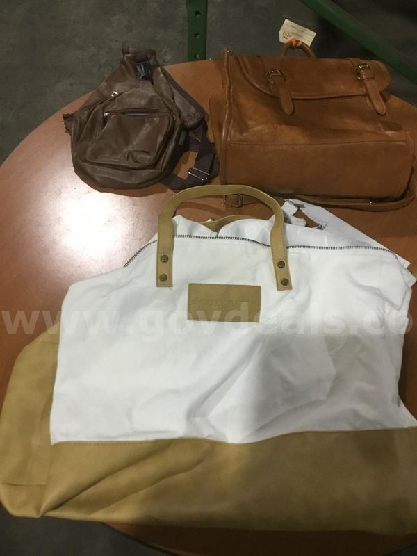 White & brown bag, dark brown leather bag "DH"
