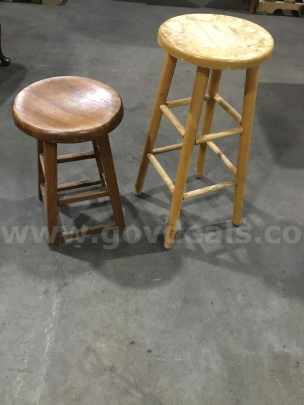Light oak & brown hardwood stools "DH"
