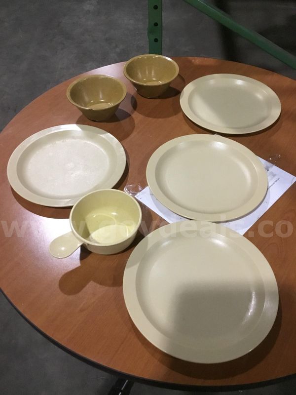 Lot of items-tan plates, and brown small bowls "DH"