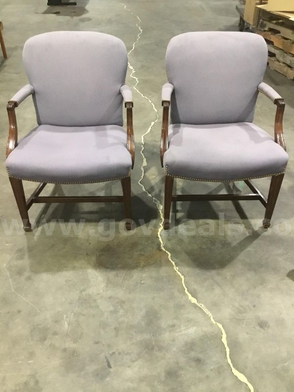 2 gray chairs; with matching gray armrests "DH"