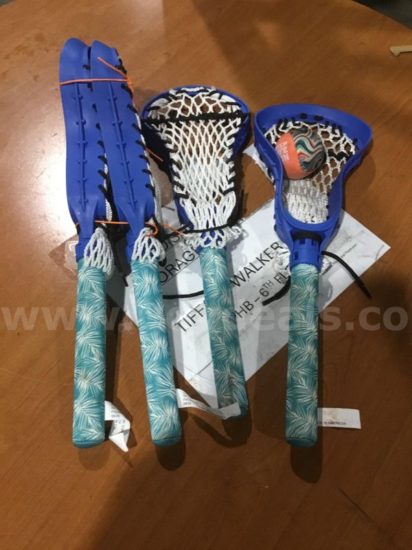 4 blue lacrosse sticks "DH"